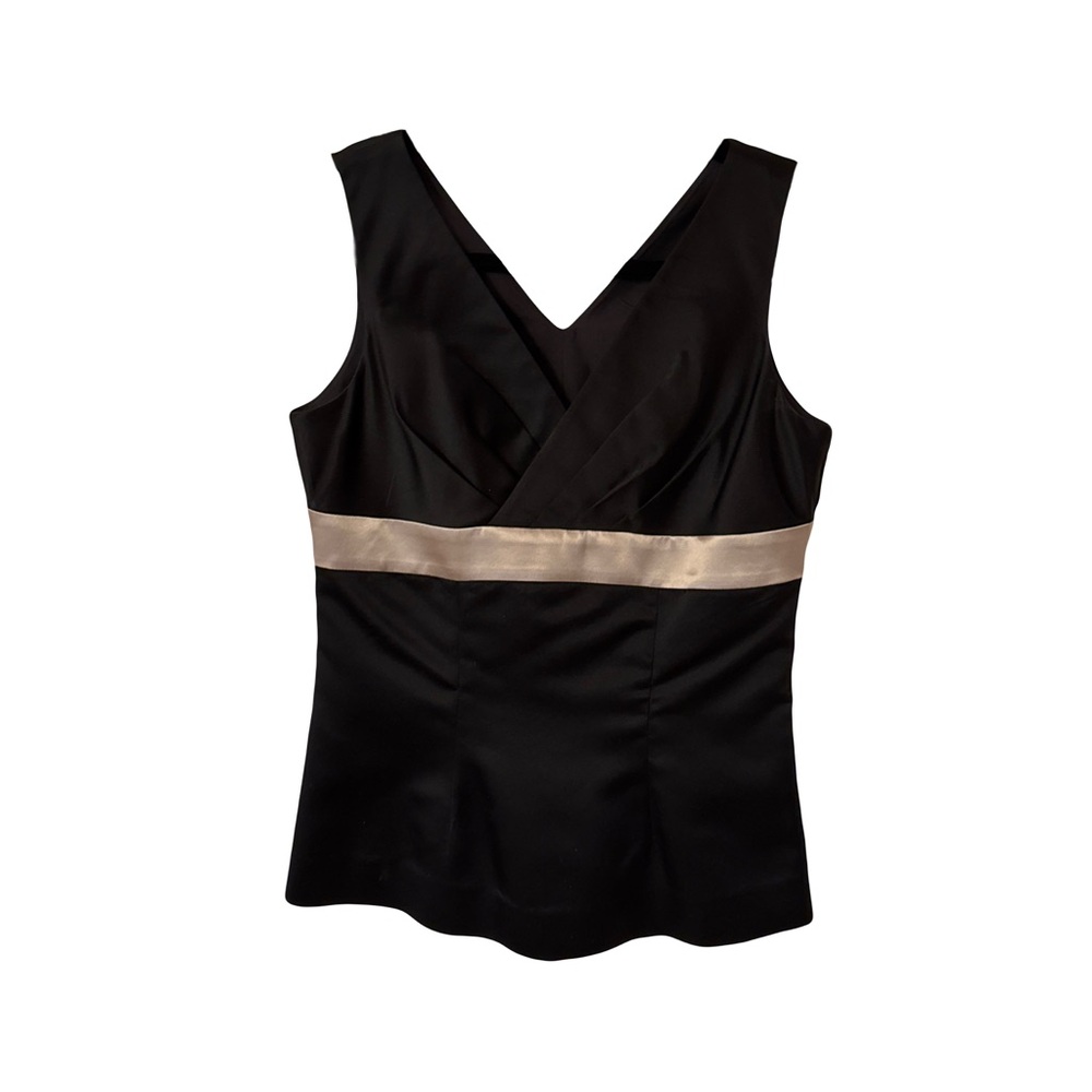 Black and Beige Silk V-Neck Blouse